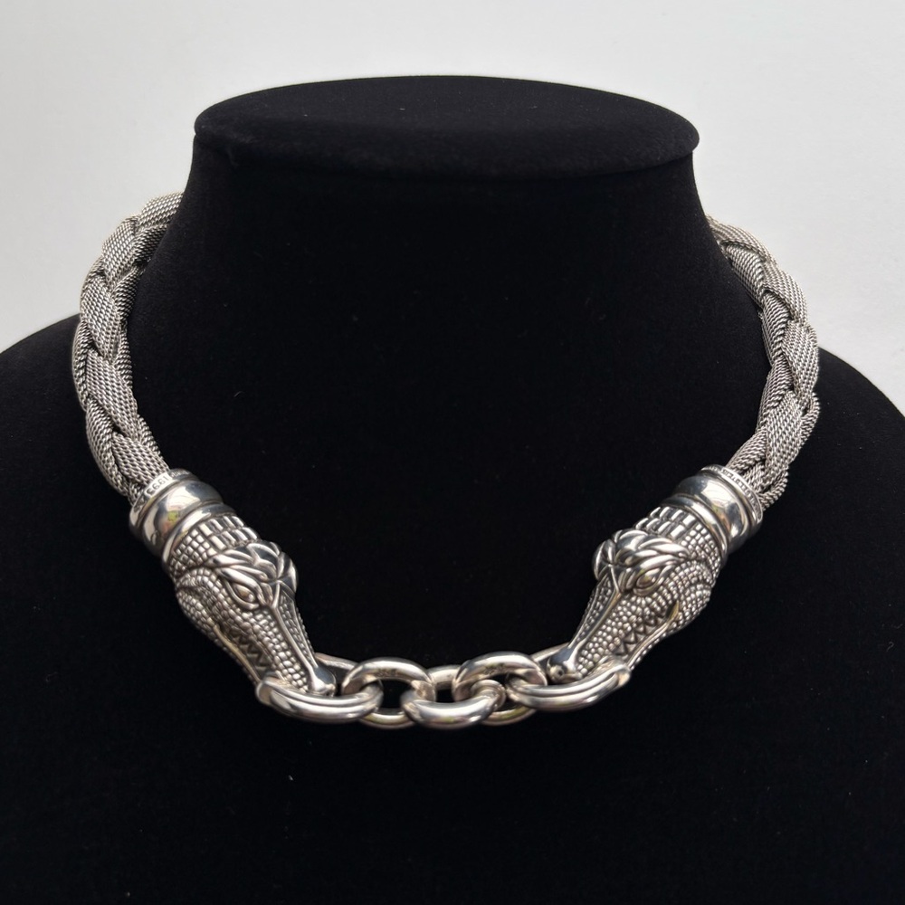 Kieselstein Cord Sterling Silver Alligator Chain Mail Braid Necklace Choker 1993
